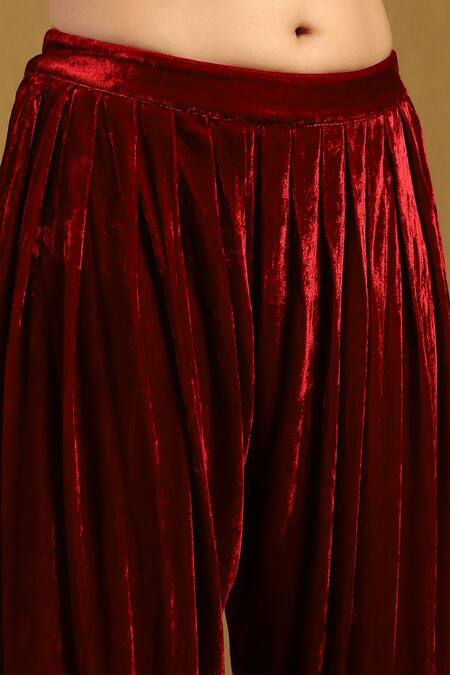 Ritu Kumar Burgundy Silk, Velvet, Viscose, Chiffon Embroidery Pushp Mirror Yoke Kurta Set at Aza Fashions Ritu Kumar_Burgundy Silk, Velvet, Viscose, Chiffon Embroidery Pushp Mirror Yoke Kurta Set _at_Aza_Fashions