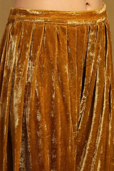 Ritu Kumar Yellow Silk, Velvet, Viscose, Chiffon Embroidery Pushp Bead Yoke Kurta Set at Aza Fashions Ritu Kumar_Yellow Silk, Velvet, Viscose, Chiffon Embroidery Pushp Bead Yoke Kurta Set _at_Aza_Fashions