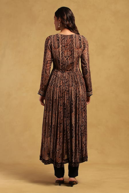 Shop Ritu Kumar Black Viscose, Chiffon, Lycra Embroidery Round Meraki Paisley Print Kurta Set at Aza Fashions Shop_Ritu Kumar_Black Viscose, Chiffon, Lycra Embroidery Round Meraki Paisley Print Kurta Set _at_Aza_Fashions