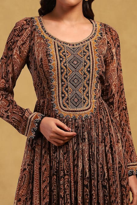 Shop Ritu Kumar Black Viscose, Chiffon, Lycra Embroidery Round Meraki Paisley Print Kurta Set Online at Aza Fashions Shop_Ritu Kumar_Black Viscose, Chiffon, Lycra Embroidery Round Meraki Paisley Print Kurta Set _Online_at_Aza_Fashions