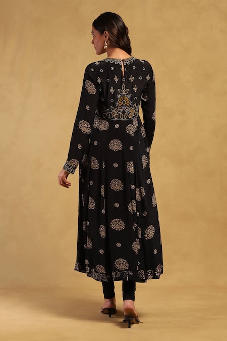 Shop Ritu Kumar Black Viscose Embroidery, Beads Round Neck Madhura Floral Print Anarkali Set at Aza Fashions Shop_Ritu Kumar_Black Viscose Embroidery, Beads Round Neck Madhura Floral Print Anarkali Set _at_Aza_Fashions