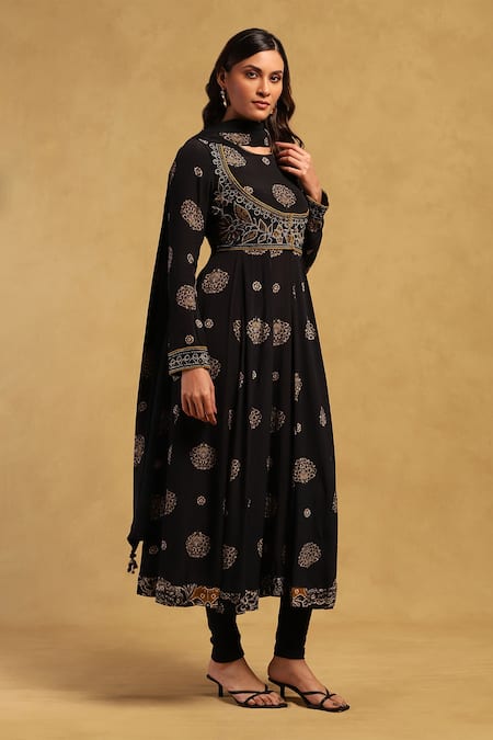 Buy Ritu Kumar Black Viscose Embroidery, Beads Round Neck Madhura Floral Print Anarkali Set Online at Aza Fashions Buy_Ritu Kumar_Black Viscose Embroidery, Beads Round Neck Madhura Floral Print Anarkali Set _Online_at_Aza_Fashions
