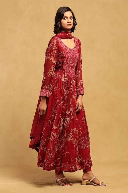 Buy Ritu Kumar Red Viscose Sequins, Embroidery, Tassels Fatema Botanical Print Anarkali Set Online at Aza Fashions Buy_Ritu Kumar_Red Viscose Sequins, Embroidery, Tassels Fatema Botanical Print Anarkali Set _Online_at_Aza_Fashions