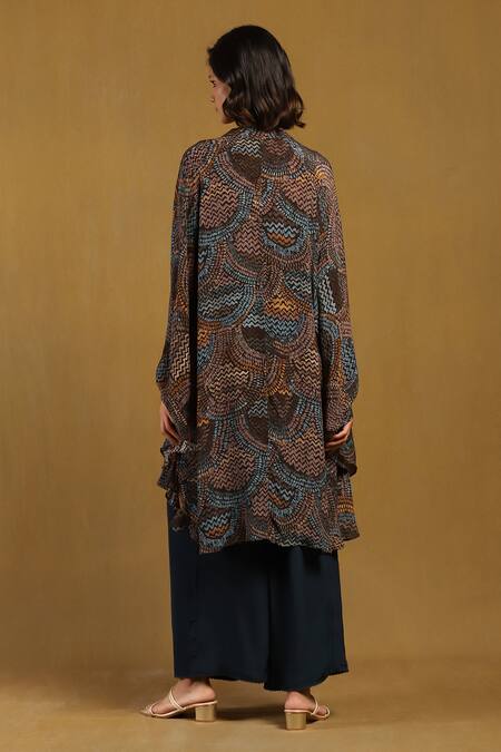 Shop Ritu Kumar Green Viscose Collared Aboriginal Abstract Pattern Kurta at Aza Fashions Shop_Ritu Kumar_Green Viscose Collared Aboriginal Abstract Pattern Kurta_at_Aza_Fashions