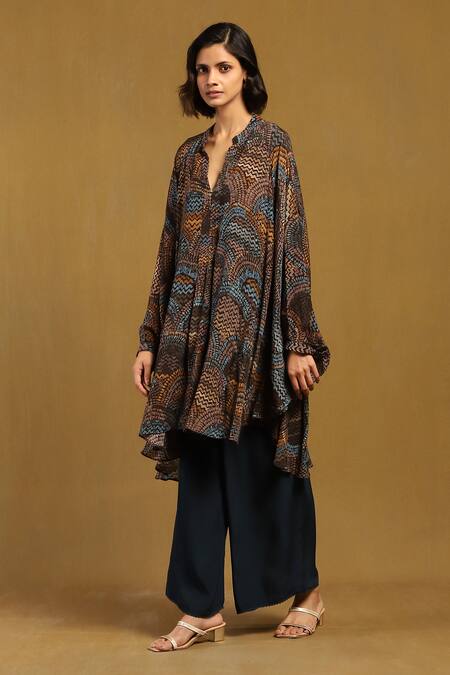 Ritu Kumar Green Viscose Collared Aboriginal Abstract Pattern Kurta Online at Aza Fashions Ritu Kumar_Green Viscose Collared Aboriginal Abstract Pattern Kurta_Online_at_Aza_Fashions