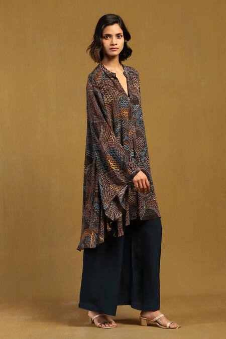 Buy Ritu Kumar Green Viscose Collared Aboriginal Abstract Pattern Kurta Online at Aza Fashions Buy_Ritu Kumar_Green Viscose Collared Aboriginal Abstract Pattern Kurta_Online_at_Aza_Fashions