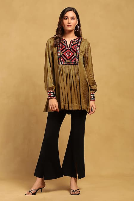 Ritu Kumar Military Geometric Pattern Yoke Kurta 