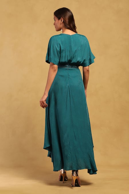 Shop Ritu Kumar Green Viscose, Lycra, Satin Embroidery Shell Embellished Dress With Bustier at Aza Fashions Shop_Ritu Kumar_Green Viscose, Lycra, Satin Embroidery Shell Embellished Dress With Bustier _at_Aza_Fashions