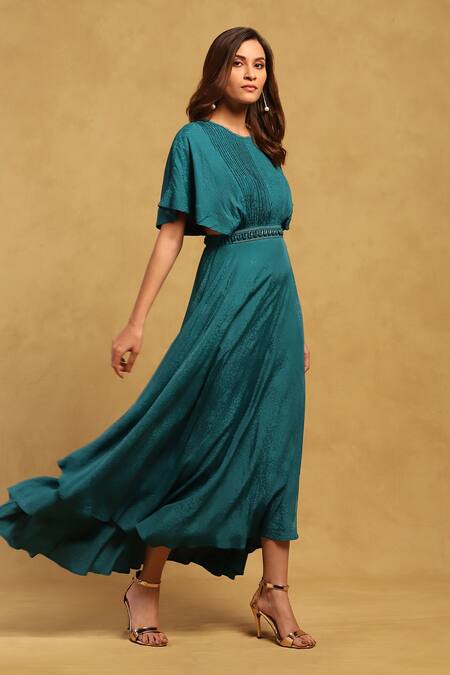 Buy Ritu Kumar Green Viscose, Lycra, Satin Embroidery Shell Embellished Dress With Bustier Online at Aza Fashions Buy_Ritu Kumar_Green Viscose, Lycra, Satin Embroidery Shell Embellished Dress With Bustier _Online_at_Aza_Fashions