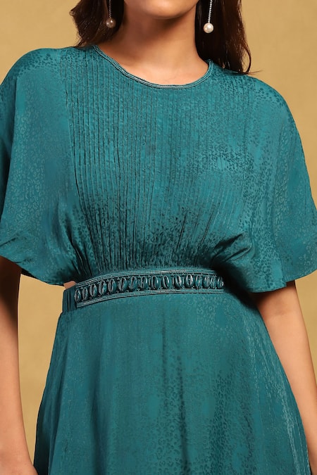 Shop Ritu Kumar Green Viscose, Lycra, Satin Embroidery Shell Embellished Dress With Bustier Online at Aza Fashions Shop_Ritu Kumar_Green Viscose, Lycra, Satin Embroidery Shell Embellished Dress With Bustier _Online_at_Aza_Fashions