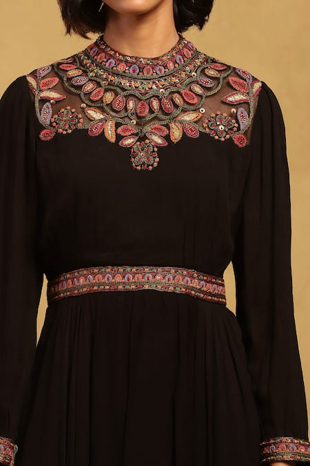 Shop_Ritu Kumar_Black Viscose, Chiffon Embroidery High Velentine Embellished Asymmetric Dress _Online_at_Aza_Fashions