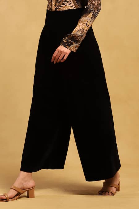 Ritu Kumar_Black Velvet Coal Solid Pant_Online_at_Aza_Fashions