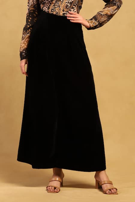 Buy_Ritu Kumar_Black Velvet Coal Solid Pant_Online_at_Aza_Fashions