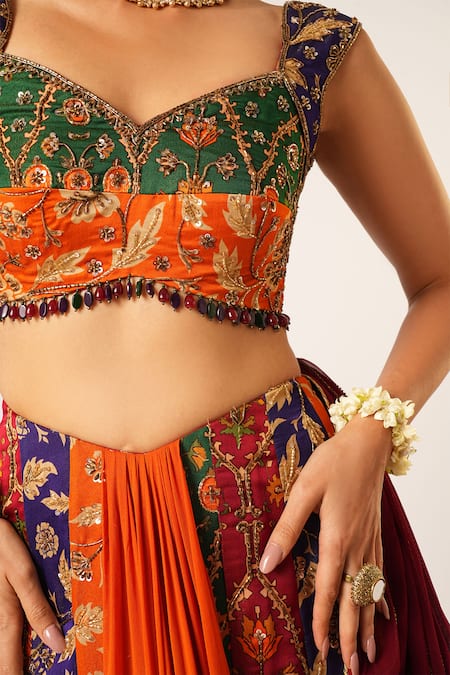 Shop_Aayushi Maniar_Multi Color Georgette, Organza Pearls, Amrapali Floral Kalidar Lehenga Set _Online_at_Aza_Fashions