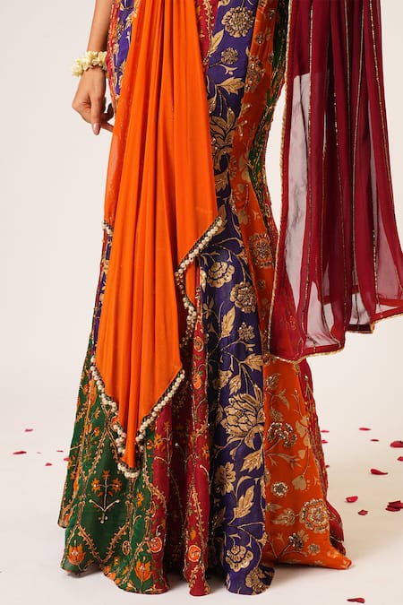Aayushi Maniar_Multi Color Georgette, Organza Pearls, Amrapali Floral Kalidar Lehenga Set _at_Aza_Fashions