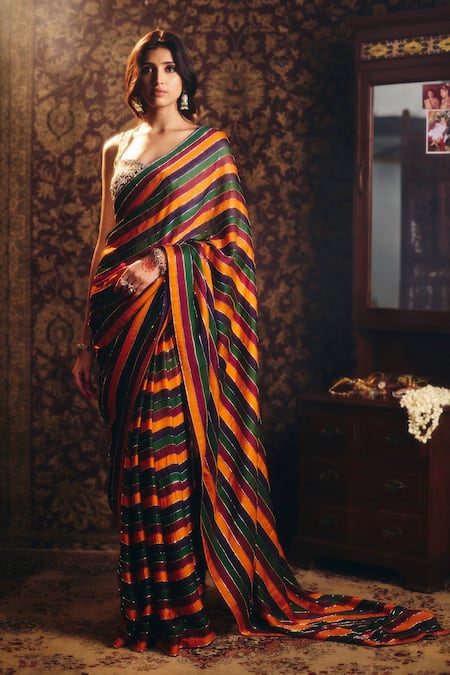 Aayushi Maniar Apsara Stripe Embroidered Saree With Blouse 