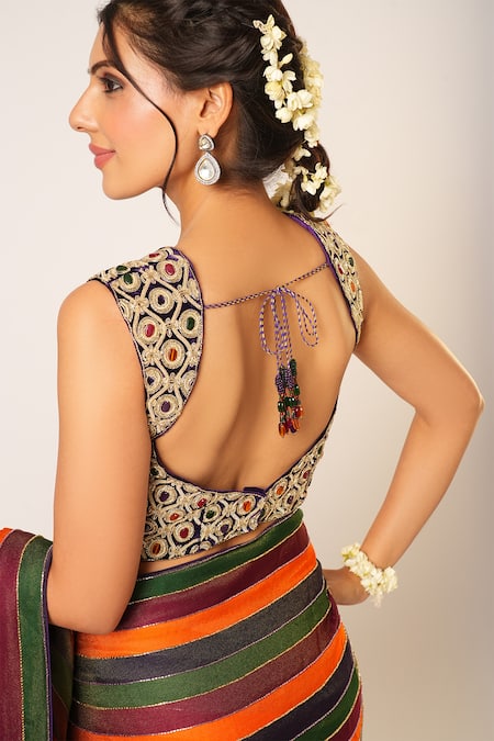 Aayushi Maniar Apsara Stripe Embroidered Saree With Blouse 