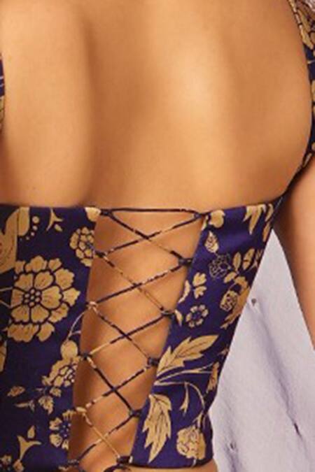 Buy Aayushi Maniar Blue Georgette, Organza Zari, Embroidery Arundhati Floral Corset With Pant Online at Aza Fashions Buy_Aayushi Maniar_Blue Georgette, Organza Zari, Embroidery Arundhati Floral Corset With Pant _Online_at_Aza_Fashions