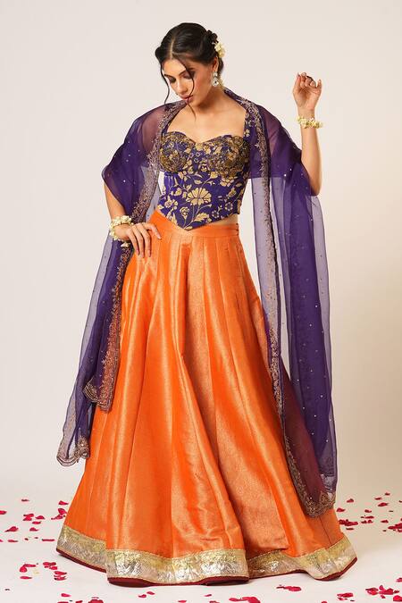 Buy Aayushi Maniar Orange Brocade, Organza Zari, Embroidery Floral Banarasi Kalidar Lehenga Set Online at Aza Fashions Buy_Aayushi Maniar_Orange Brocade, Organza Zari, Embroidery Floral Banarasi Kalidar Lehenga Set _Online_at_Aza_Fashions
