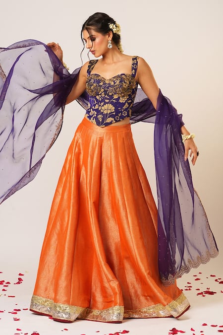 Shop Aayushi Maniar Orange Brocade, Organza Zari, Embroidery Floral Banarasi Kalidar Lehenga Set Online at Aza Fashions Shop_Aayushi Maniar_Orange Brocade, Organza Zari, Embroidery Floral Banarasi Kalidar Lehenga Set _Online_at_Aza_Fashions