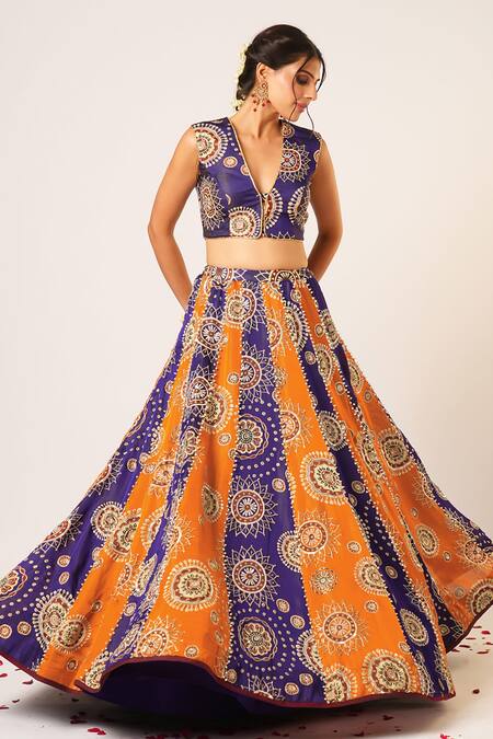 Shop Aayushi Maniar Blue Tissue, Organza Sequins, Pearls, Golakari Embroidered Kalidar Lehenga Set Online at Aza Fashions Shop_Aayushi Maniar_Blue Tissue, Organza Sequins, Pearls, Golakari Embroidered Kalidar Lehenga Set _Online_at_Aza_Fashions