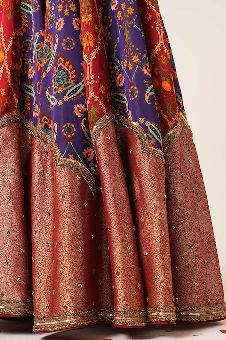 Aayushi Maniar_Multi Color Tissue, Organza Indrani Floral Embroidered Kalidar Lehenga Set _at_Aza_Fashions