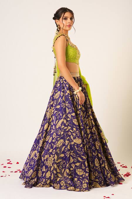 Buy Aayushi Maniar Purple Tissue, Organza Embroidery, Stones, Maitreyi Floral Patterned Lehenga Set Online at Aza Fashions Buy_Aayushi Maniar_Purple Tissue, Organza Embroidery, Stones, Maitreyi Floral Patterned Lehenga Set _Online_at_Aza_Fashions