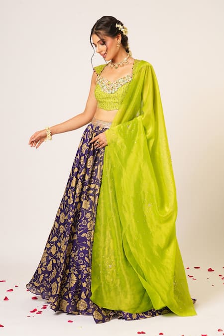 Shop Aayushi Maniar Purple Tissue, Organza Embroidery, Stones, Maitreyi Floral Patterned Lehenga Set Online at Aza Fashions Shop_Aayushi Maniar_Purple Tissue, Organza Embroidery, Stones, Maitreyi Floral Patterned Lehenga Set _Online_at_Aza_Fashions