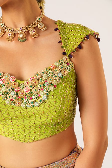 Buy Aayushi Maniar Purple Tissue, Organza Embroidery, Stones, Maitreyi Floral Patterned Lehenga Set Buy_Aayushi Maniar_Purple Tissue, Organza Embroidery, Stones, Maitreyi Floral Patterned Lehenga Set