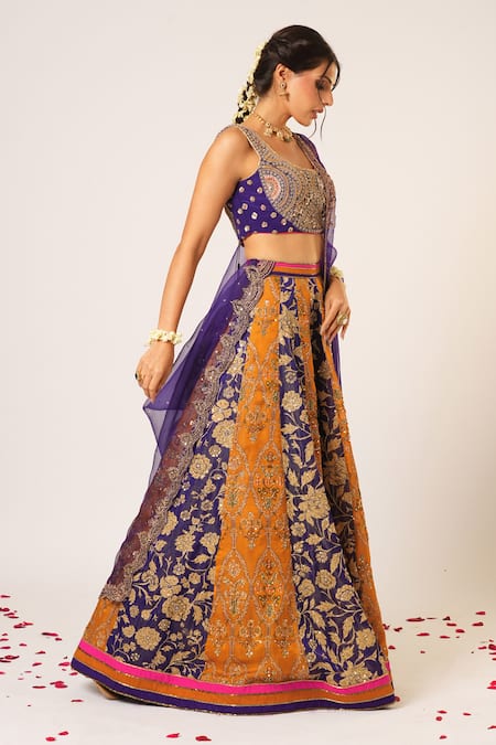 Shop Aayushi Maniar Blue Organza Sequins, Beads, Stones, Menaka Floral Kalidar Lehenga Set Online at Aza Fashions Shop_Aayushi Maniar_Blue Organza Sequins, Beads, Stones, Menaka Floral Kalidar Lehenga Set _Online_at_Aza_Fashions