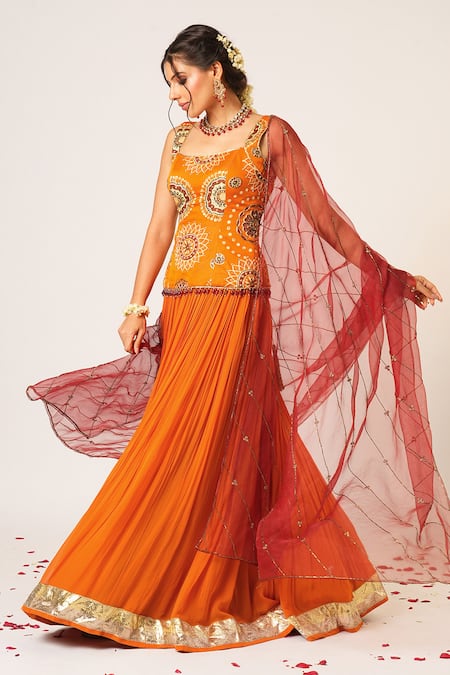 Aayushi Maniar Golakari Embroidered Pleated Lehenga Set 