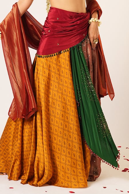 Aayushi Maniar Multi Color Crepe, Organza, Silk Sequins, Panchali Patchwork Draped Lehenga Set Online at Aza Fashions Aayushi Maniar_Multi Color Crepe, Organza, Silk Sequins, Panchali Patchwork Draped Lehenga Set _Online_at_Aza_Fashions