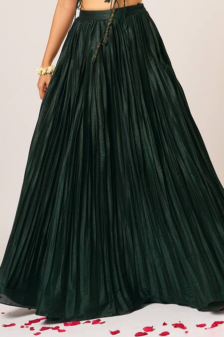 Aayushi Maniar_Green Silk Sequins, Embroidery Bandeau Neck Ragini Floral Blouse With Lehenga _Online_at_Aza_Fashions