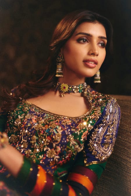 Shop_Aayushi Maniar_Blue Organza, Silk, Georgette Embroidery, Tara Kalidar Anarkali And Churidar Set _Online_at_Aza_Fashions