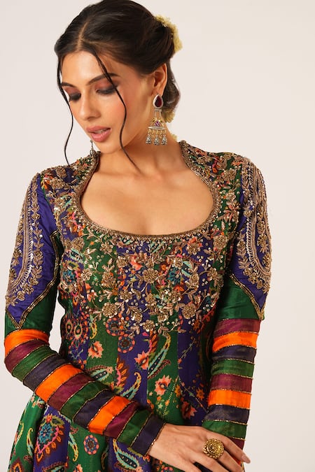 Buy_Aayushi Maniar_Blue Organza, Silk, Georgette Embroidery, Tara Kalidar Anarkali And Churidar Set 