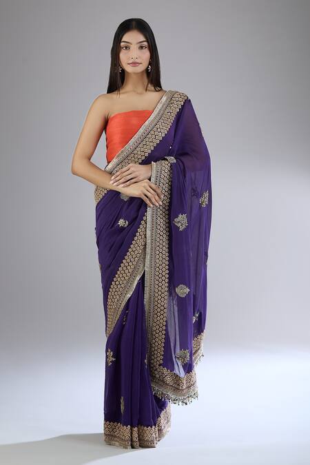 Buy Anamika Khanna Purple Chanderi Gota Patti, Embroidery Floral Butti Saree Online at Aza Fashions Buy_Anamika Khanna_Purple Chanderi Gota Patti, Embroidery Floral Butti Saree_Online_at_Aza_Fashions