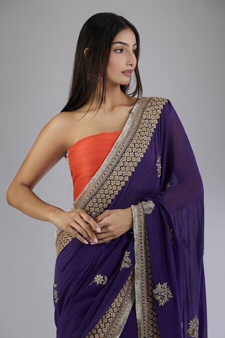 Anamika Khanna Purple Chanderi Gota Patti, Embroidery Floral Butti Saree at Aza Fashions Anamika Khanna_Purple Chanderi Gota Patti, Embroidery Floral Butti Saree_at_Aza_Fashions