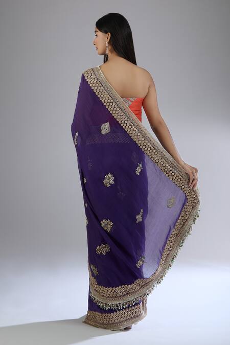 Shop Anamika Khanna Purple Chanderi Gota Patti, Embroidery Floral Butti Saree at Aza Fashions Shop_Anamika Khanna_Purple Chanderi Gota Patti, Embroidery Floral Butti Saree_at_Aza_Fashions