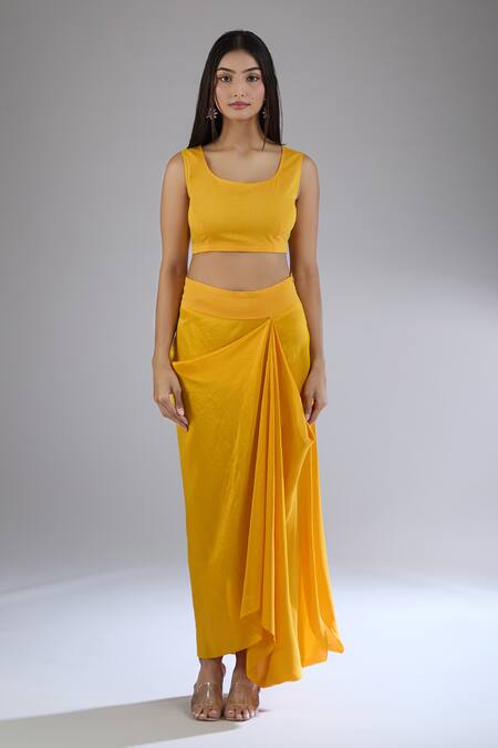 Anamika Khanna Yellow Silk, Cotton Fringe, Tassels, Beads, Zari High Tribal Jacket And Skirt Set Online at Aza Fashions Anamika Khanna_Yellow Silk, Cotton Fringe, Tassels, Beads, Zari High Tribal Jacket And Skirt Set _Online_at_Aza_Fashions