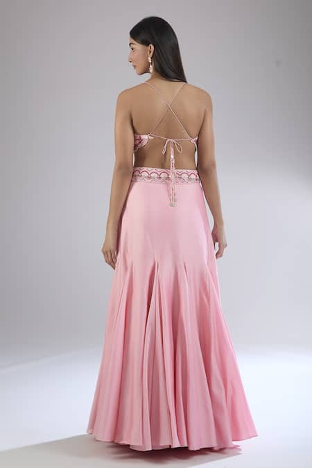 Punit Balana Pink Pleated Fish Cut Lehenga Set 