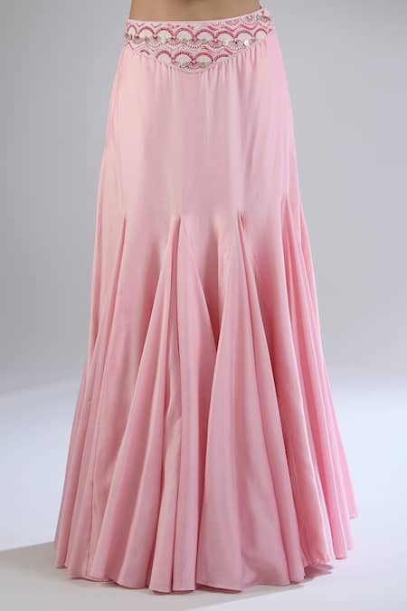 Buy_Punit Balana_Pink Chiffon Embroidery Scoop Neck Pleated Fish Cut Lehenga Set 