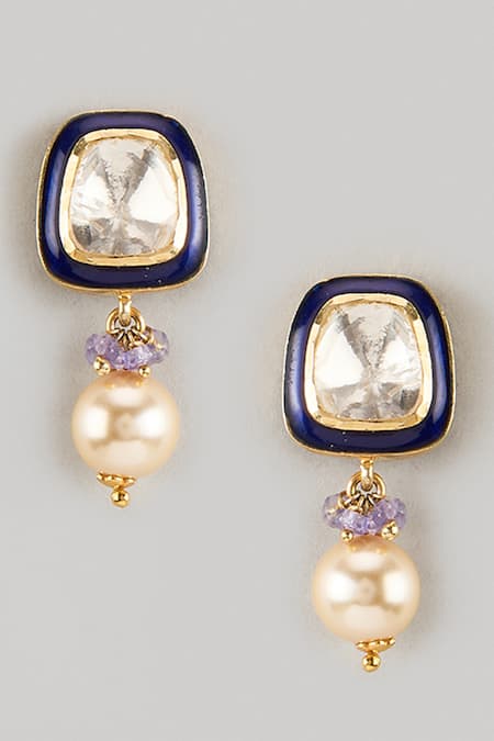 Karisa Designs Moissanite Polki Embellished Pearl Drop Earrings 
