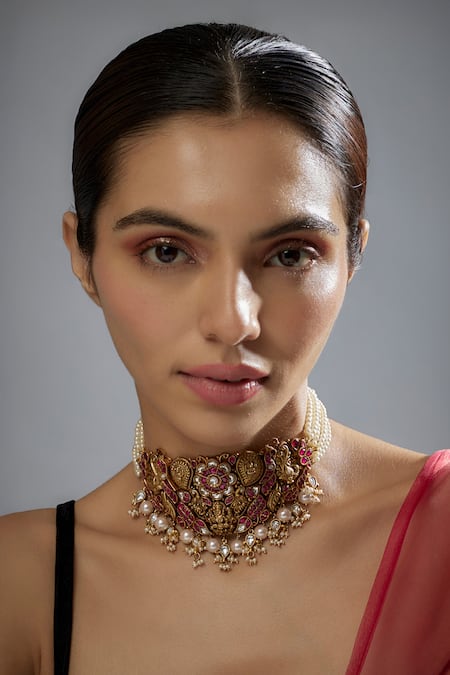 Karisa Designs Kundan Stone & Pearl Embellished Temple Choker 