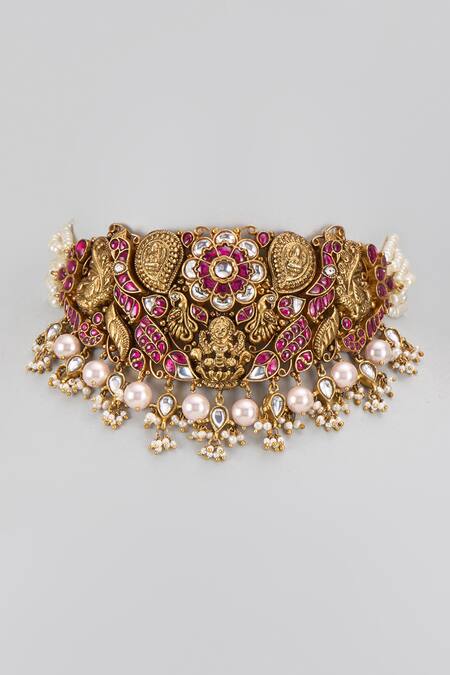 Karisa Designs Kundan Stone & Pearl Embellished Temple Choker  2