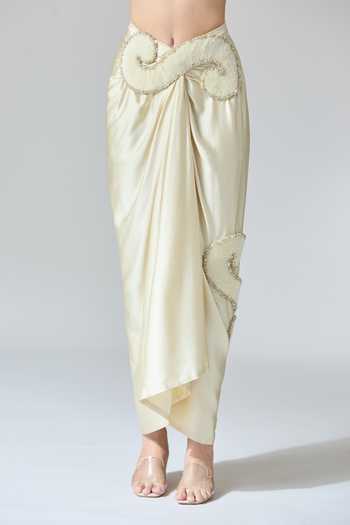Buy_Anamika Khanna_White Silk Beads, Sequins, Embroidery, Zari Open Neck Zardozi Cape Skirt Set 