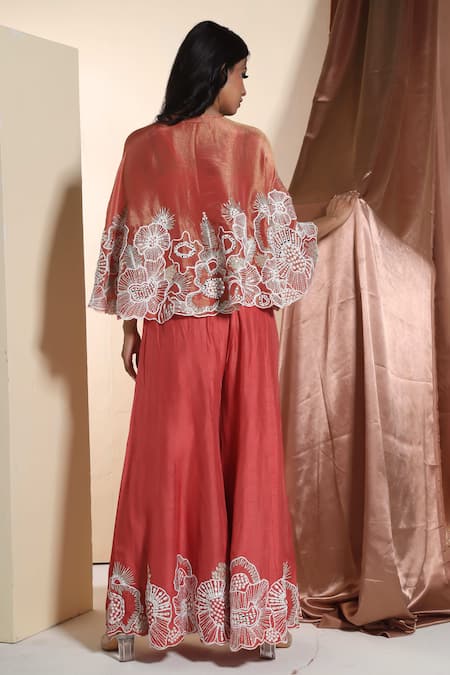 Sunita Nagi Floral Embroidered Cape With Flared Pant Set 