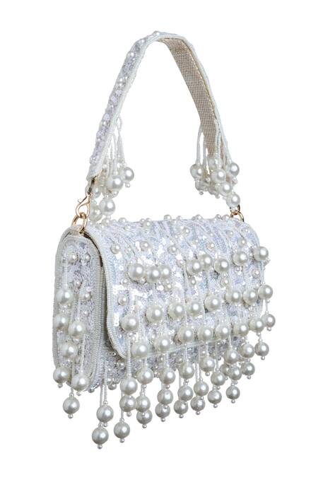 Buy_Samyukta Singhania_White Pearls, Sequins And Tassel Embellished Bag_Online_at_Aza_Fashions
