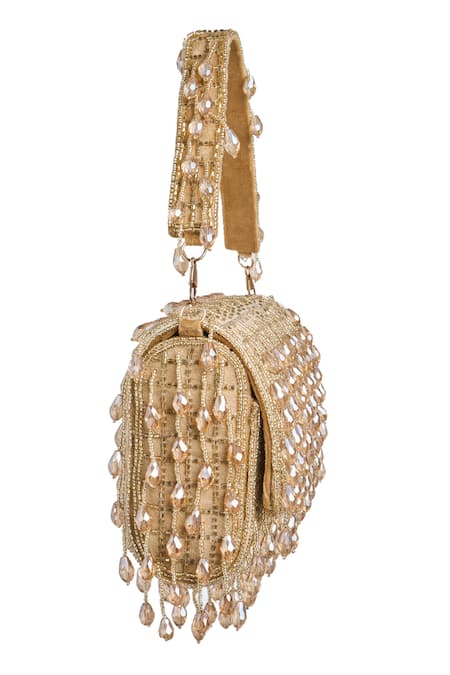 Samyukta Singhania_Gold Crystals, Cut Work Cutdana And Embellished Bag_Online_at_Aza_Fashions