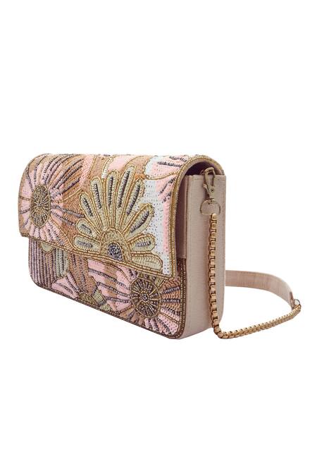 Buy_Samyukta Singhania_Cream Cut Work, Sequins, Beads Bloom Embroidered Sling Bag_Online_at_Aza_Fashions