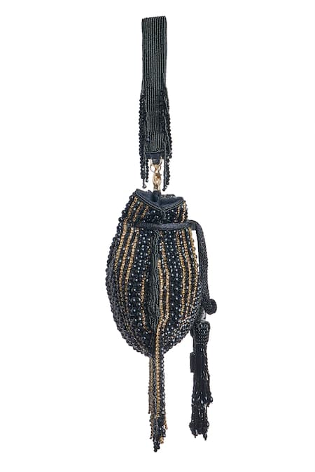 Buy_Samyukta Singhania_Black Beads, Stones Chain And Embellished Potli Bag_Online_at_Aza_Fashions